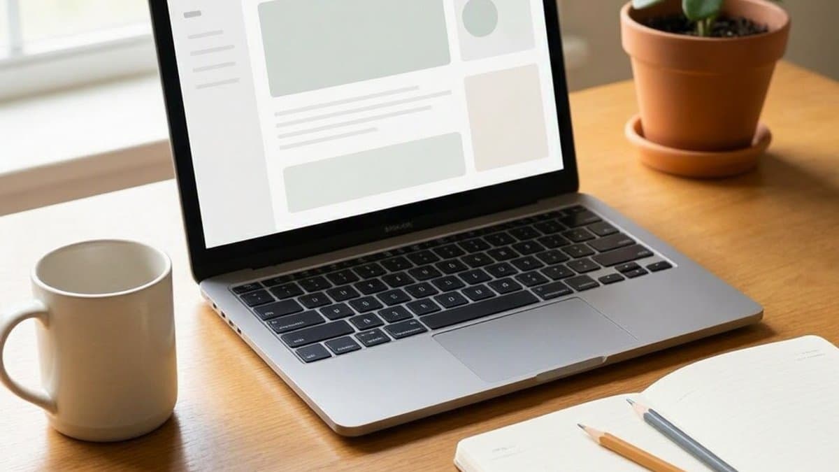 Child working on an online homeschool lesson at a laptop with notebook and pencils nearby
