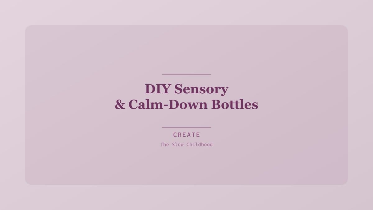 Collection of colorful homemade sensory bottles with glitter, beads, and natural materials on a wooden shelf