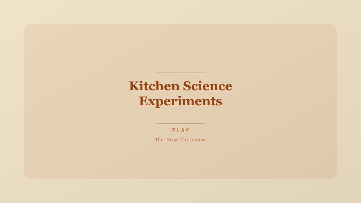 A child pouring vinegar into a baking soda volcano on a kitchen counter